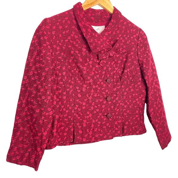Vintage I.Magnin | Hearts Cropped Jacket Red & Pink Bow at Collar - Picture 1 of 11